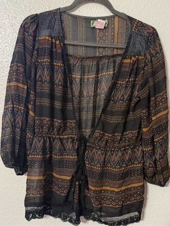 Flying Tomato Tops - Flying Tomato Boho Tribal Print Kimono Cardigan Large